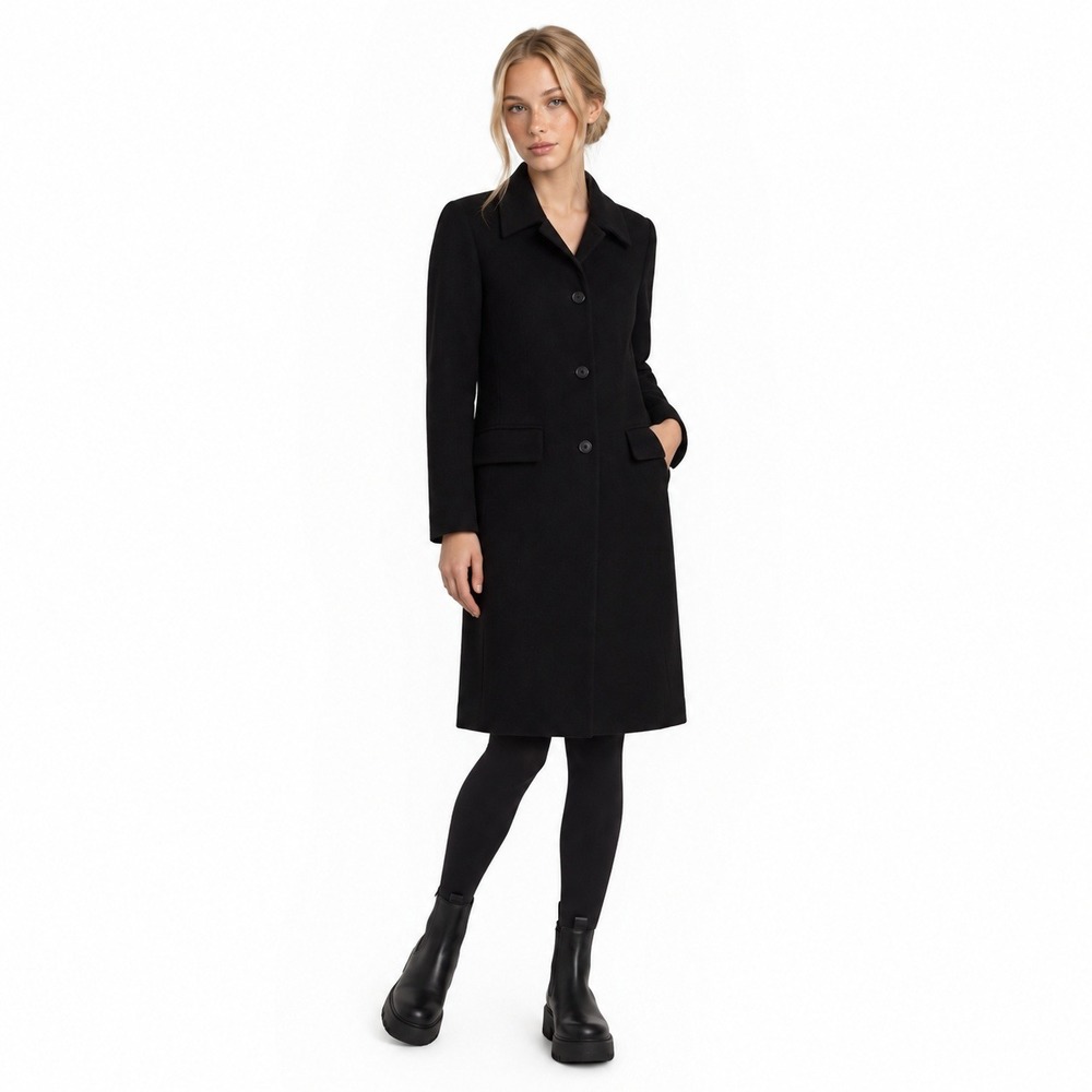 Talbots Overcoat Women's Size 8 Petite Gray Wool Cashmere Blend Button Long